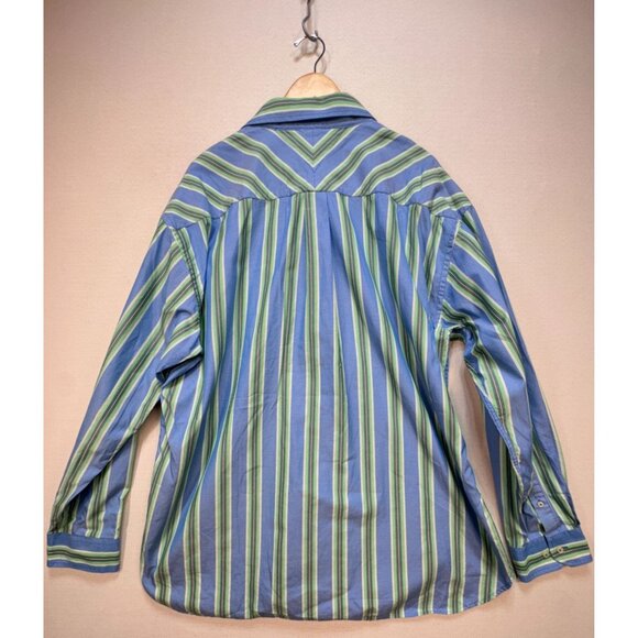 Tommy Hilfiger 80's 2 Ply Fabric Mens Button Up Shirt Size XXL Blue Green Stripe - Picture 2 of 12